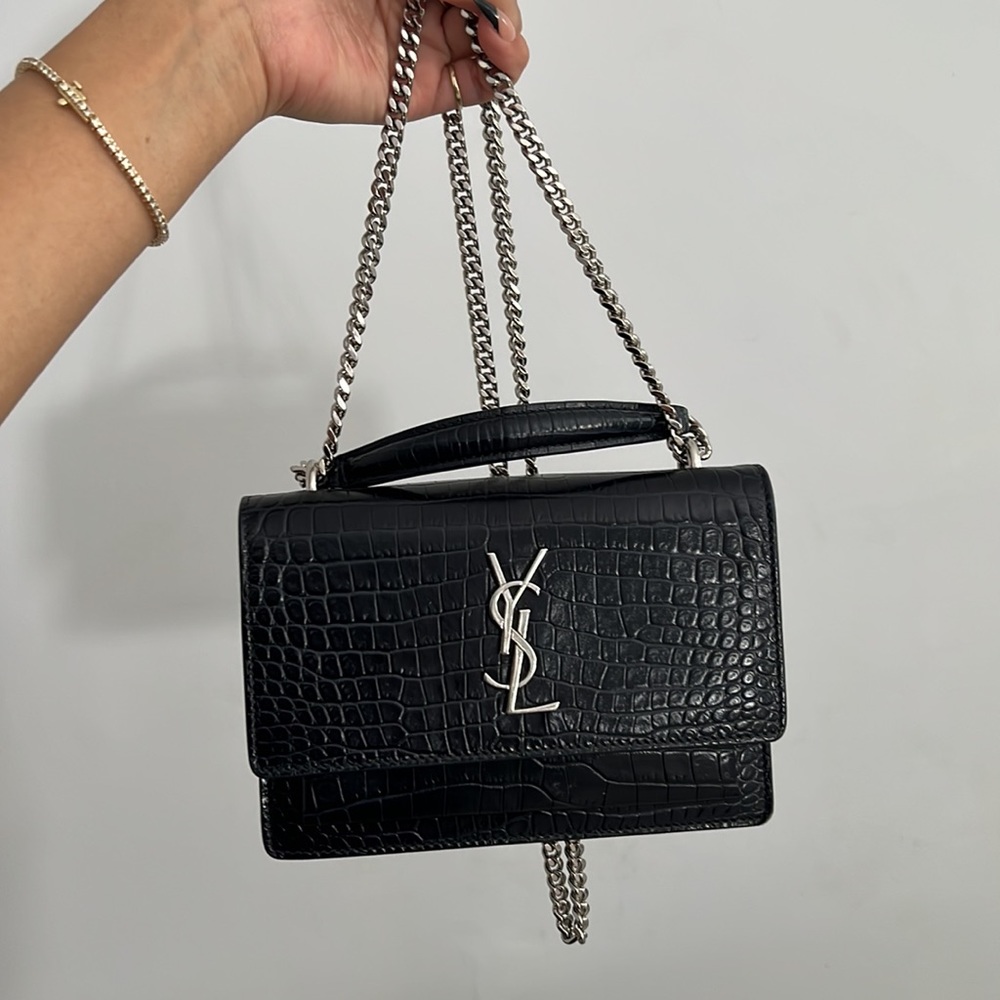 YSL Sunset Croc- Embossed Crossbody Bag